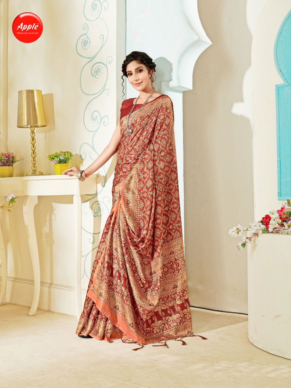 Apple Kashmiri Premium 5 Designer Latest Fancy Festive Wear Digital Printed Pashmina Silk Saree Collection
